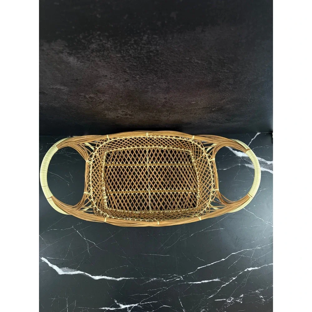 VTG Open Weave Bohemian Wicker Rattan Peacock Basket 21X11X9